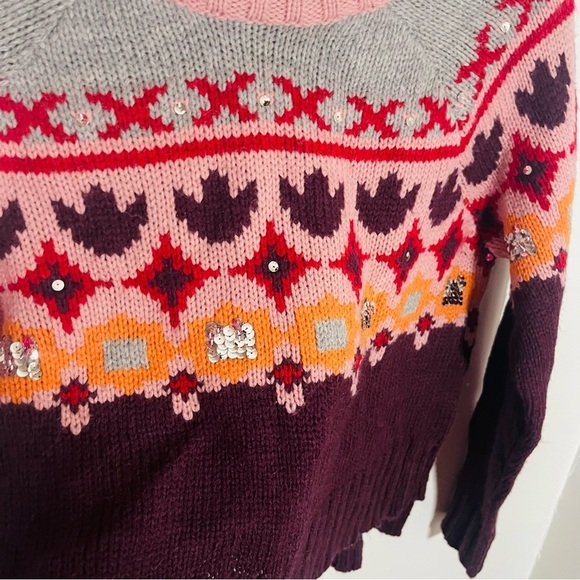Cinq A Sept Gianni Fair Isle Sweater Wool Blend Knit Sequins Studded Preppy - Picture 6 of 10